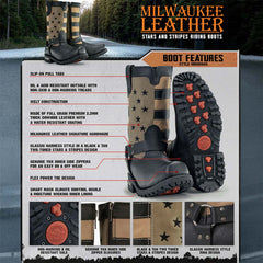 Milwaukee Leather MBM9045 Men's 'Stars and Stripes' Black with Tan Motorcycle Rider Harness Boots