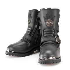 Milwaukee Leather MBM9076 Men’s Black 'Tactical' Logger Leather Boots with Buckle Enhancement
