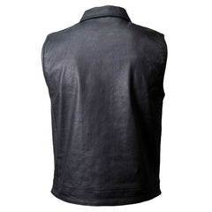 Milwaukee Leather MDM3030 Men’s Black Waxy Coated Denim Club Style Motorcycle Rider Vest w/ Shirt Collar