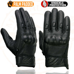 Milwaukee Leather MG7500 Men's Black Perforated Leather Gloves with Rubberized Knuckles