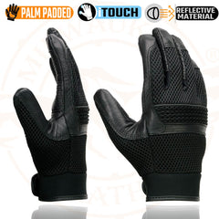 Milwaukee Leather MG7503 Men's iTouch Screen Fingers' Black Leather and Mesh Racing Gloves