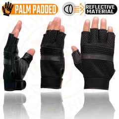 Milwaukee Leather MG7504 Men's Black Gel Palm Leather and Mesh Fingerless Gloves