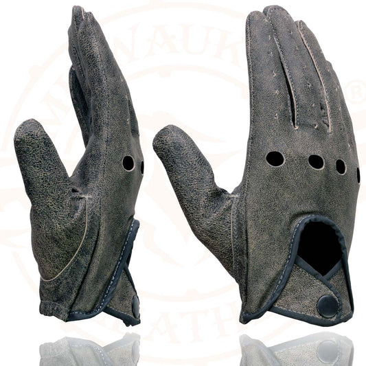 Milwaukee Leather MG7507 Men's Distressed Grey Leather Driving Gloves with Wrist Snap