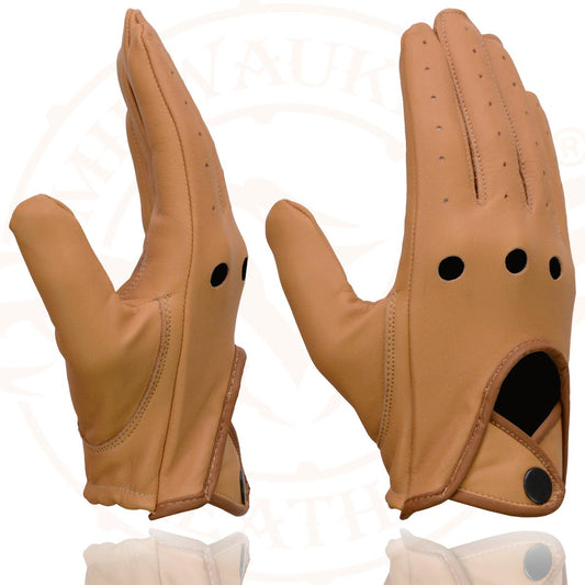 Milwaukee Leather MG7508 Men's Saddle Tan Leather Driving Gloves with Wrist Snap