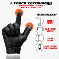Milwaukee Leather MG7516 Men's Black 'i-Touch Screen' Premium Perforated Leather Gloves with Flex Knuckles