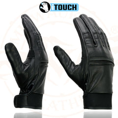 Milwaukee Leather MG7525 Men's 'iTouch' Black Leather Riding Gloves with Stretch Knuckles
