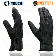 Milwaukee Leather MG7526 Men’s Black Leather Perforated Racer Gloves with Gel Palm