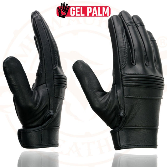 Milwaukee Leather MG7535 Men's Black 'Flex Knuckles' Premium Leather Riding Gloves with Gel Palm