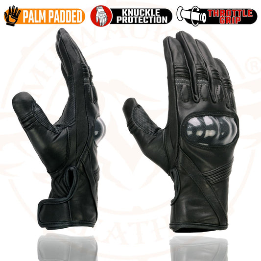 Milwaukee Leather MG7540 Men's 'Hard Knuckles' Black Leather Racer Gloves with Elasticized Fingers