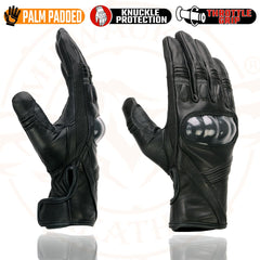 Milwaukee Leather MG7540 Men's 'Hard Knuckles' Black Leather Racer Gloves with Elasticized Fingers