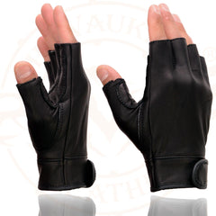 Milwaukee Leather MG7585 Men's Black Leather Full Panel Fingerless Gloves with Gel Palm