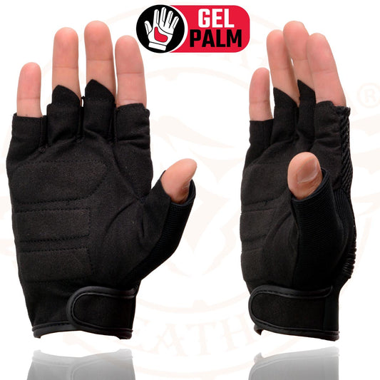 Milwaukee Leather MG7590 Men's Black Mesh Top Fingerless Gloves with Gel Palm