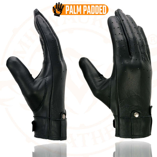 Milwaukee Leather MG7710 Women's Black Perforated Leather Driving Gloves with Gel Palm
