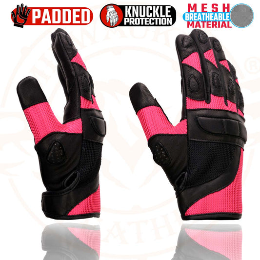 Milwaukee Leather MG7740 Women's Black and Hot Pink Leather with Mesh Racing Gloves