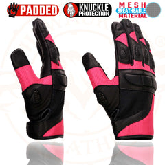 Milwaukee Leather MG7740 Women's Black and Hot Pink Leather with Mesh Racing Gloves
