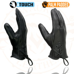 Milwaukee Leather MG7745 Women's 'Laced Wrist' Black Deerskin Leather Gloves with Gel Palms