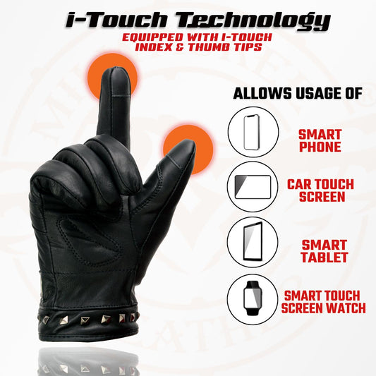 Milwaukee Leather MG7755 Women's Black Thermal Lined Black Leather Gloves with i-Touch Screen