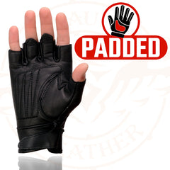 Milwaukee Leather MG7761 Women's Fingerless Black Leather Gloves with Gel Palms