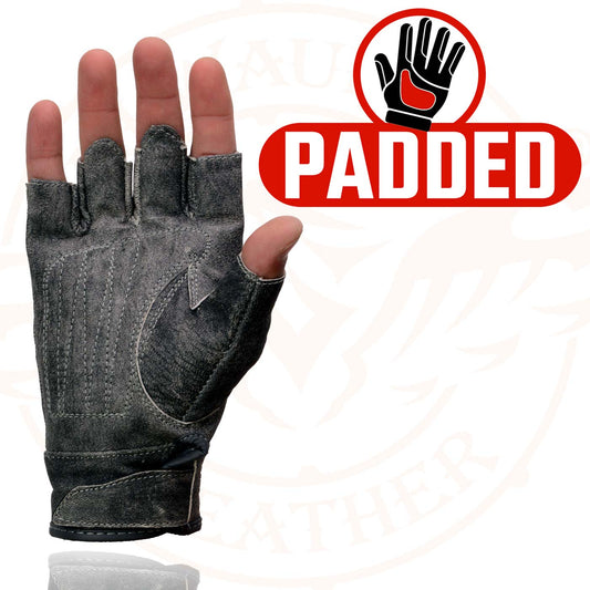 Milwaukee Leather MG7761 Women's Fingerless Distressed Gray Leather Gloves with Gel Palms