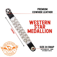 Milwaukee Leather Western Star Medallion Vest Extender - Double Chrome Chains Genuine Leather 6.5" Extension MLA6001-Single