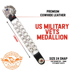 Milwaukee Leather Heart Rose Medallion Vest Extender - Double Chrome Chains Genuine Leather 6.5" Extension MLA6013-Single