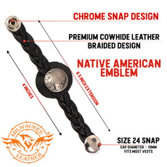 Milwaukee Leather MLA6041-Single Skull and Cross Bones Vest Extender Double Chrome Chains w/ Genuine Leather 6" Extension