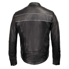 Milwaukee Leather USA MADE MLJKM5003 Men's Black 'Echo' Premium Leather Motorcycle Jacket with Reflective Piping