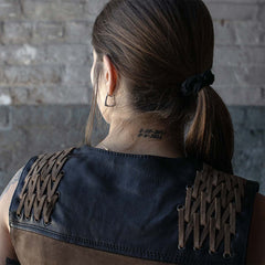 Milwaukee Leather MLL4509 Women's 'Smoocher'  2-Tone Crazy Horse Brown/Black Leather Club Style Motorcycle Vest