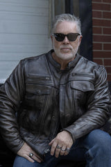 Milwaukee Leather MLM1508 Men's Distress Brown Leather Jacket with Utility Pockets
