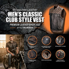 Milwaukee Leather MLM3529 Men's Black & Brown Paisley Lined Leather Vest w/ Accent Stitching & Armhole Trim