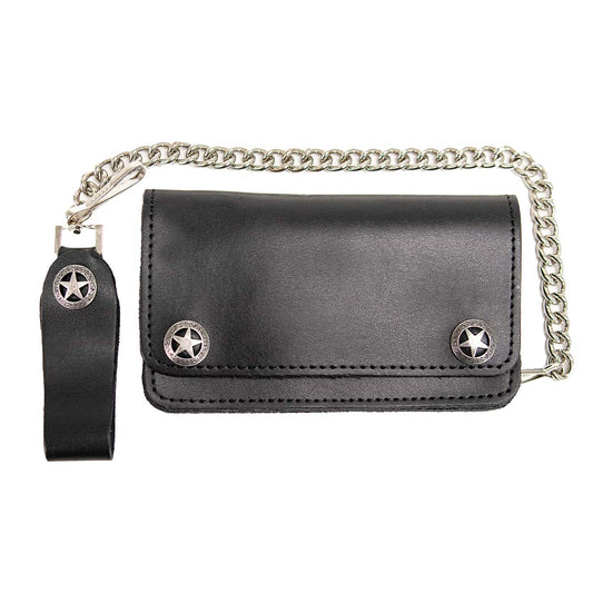Milwaukee Leather MLW7824 Men's 7" Leather Bi-Fold Biker Wallet w/ Multiple Storage and Swivel Trigger Clip Anti-Theft Stainless Steel Chain