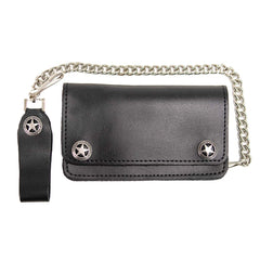 Milwaukee Leather MLW7824 Men's 7" Leather Bi-Fold Biker Wallet w/ Multiple Storage and Swivel Trigger Clip Anti-Theft Stainless Steel Chain