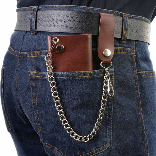 Milwaukee Leather MLW7886 Men's 4” Leather Biker Tr-Fold Wallet w/Buffalo Nickel Snaps Wallet w/ Anti-Theft Stainless Steel Chain
