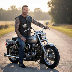 Milwaukee Motorcycle Clothing Co. Men's Low-Key Premium Black Leather Club Style Biker Vest MMC30000