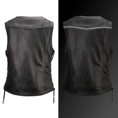 Milwaukee Motorcycle Clothing Co. Women's Jenni Black Premium Leather V-Neck Side Lace Vest MMC40001