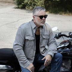 Milwaukee Leather MPM1621 Men's Grey CE Armored Long Sleeve Motorcycle Riders Shirt w/ Reinforced w/ Aramid Fibers