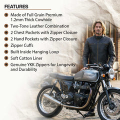 Milwaukee Leather Men’s Copperline Black Leather Moto Café Racer Jacket, Stand Collar, 6 Pockets - SFM1816