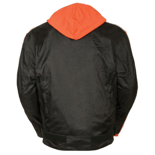NexGen SH2035 Men's Black and Orange Nylon Racer Jacket with Hoodie