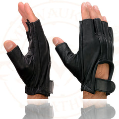 Milwaukee Leather SH206 Men's Black Welted Leather Fingerless Gloves with Gel Palm