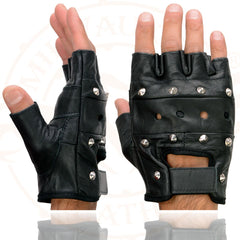 Milwaukee Leather SH211 Men's 'Studded' Black Leather Fingerless Glove with Padded Palms