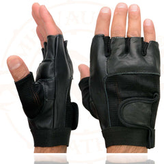 Milwaukee Leather SH217 Men's Black Leather and Mesh Fingerless Motorcycle Gloves