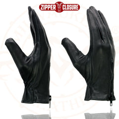 Milwaukee Leather SH226D Men's Black Unlined Leather Gloves with Zipper Closure