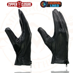 Milwaukee Leather SH226TH Men's Black Thermal Lined Leather Gloves with Zipper Closure