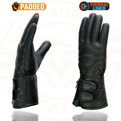 Milwaukee Leather SH233 Men's Black Leather Gauntlet Gloves with Double Strap