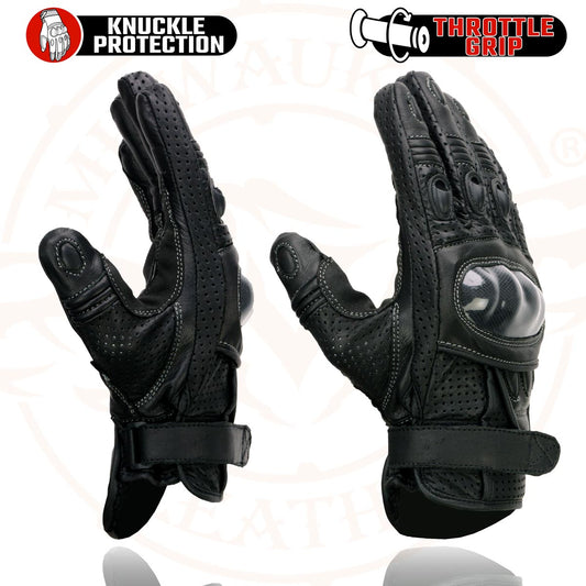Milwaukee Leather SH298 Men's 'Hard Knuckles' Black Perforated Leather Racing Gloves