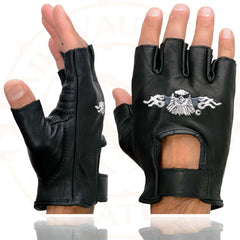 Milwaukee Leather SH352 Men's 'Eagle Head' Black Leather Fingerless Gloves