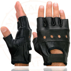 Milwaukee Leather SH355 Men's Black Leather Fingerless Glove with Gel Palm
