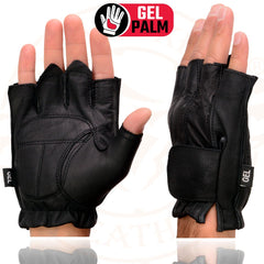 Milwaukee Leather SH442 Men's Black Leather Full Panel Fingerless Gloves with Gel Palm