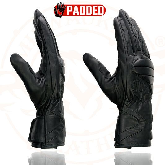 Milwaukee Leather SH451 Men's Black Leather Gauntlet Racing Style Motorcycle w/ Wrist and Knuckle Padding Protection