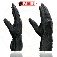 Milwaukee Leather SH451 Men's Black Leather Gauntlet Racing Style Motorcycle w/ Wrist and Knuckle Padding Protection